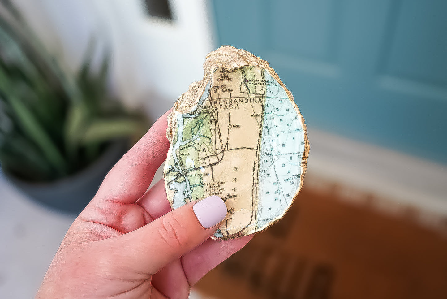 Fernandina Beach Map Oyster Jewelry Dish